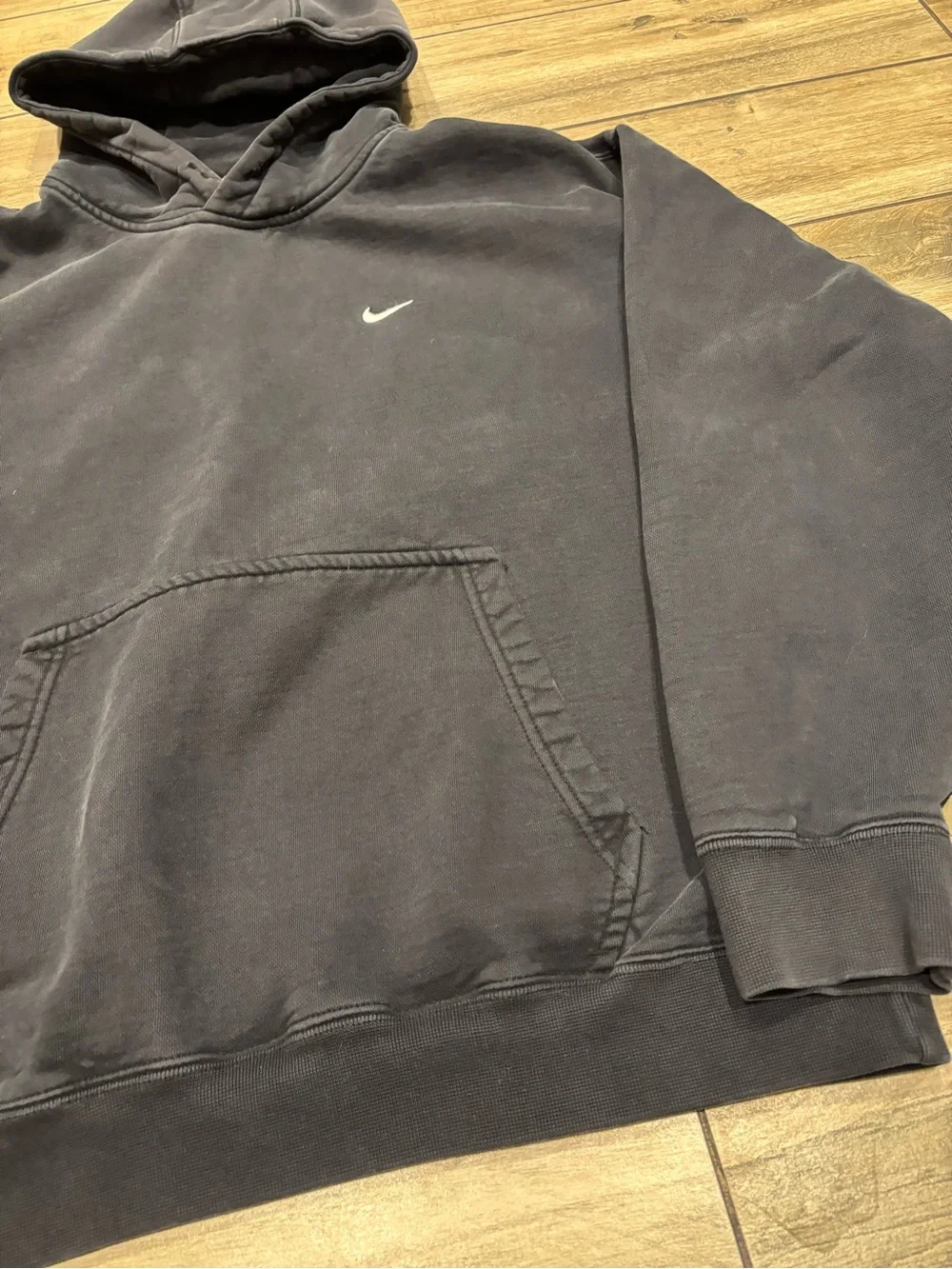 Vintage Y2K Nike Faded Black Heavyweight Hoodie Sweatshirt Size XL Boxy Fit